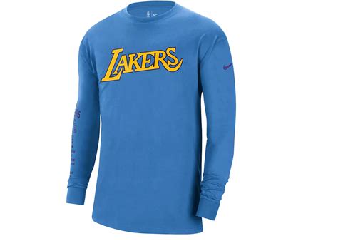 nike nba los angeles lakers courtside ls  shirt blue mens ss