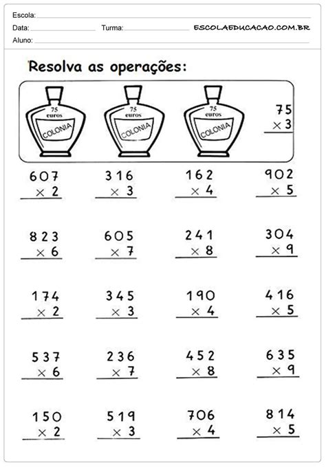 Atividades De Multiplicação 4º Ano BRUNIV