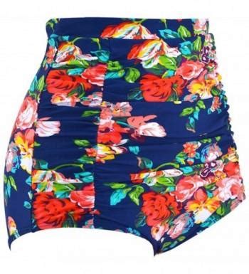 Women Retro High Waisted Bikini Bottom Ruched Swim Short Tankinis Blue Flower Cp Yuqyrs