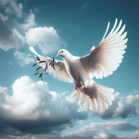 Premium Photo | White dove flying in the sky of peace on simple background