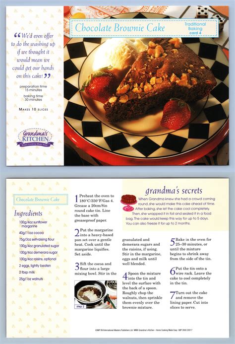 Chocolate Brownie Cake Baking Grandma S Kitchen Recipe Card