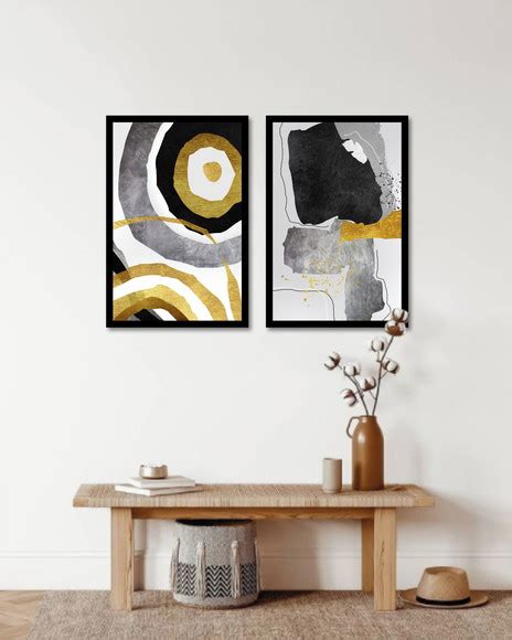 Quadros Decorativos Abstrato Dourado Moldura Moderno Lar