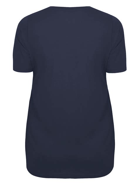 Curve Navy Short Sleeve Pure Cotton Scoop Neck T Shirt Plus Size