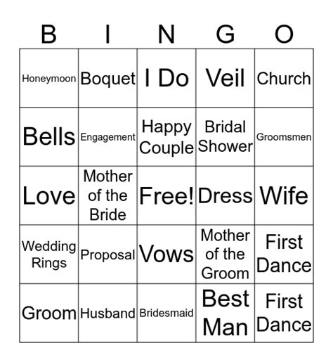 Bridal Shower Bingo Card