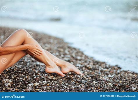 Women S Beautiful Legs On The Beach Stock Photo Image Of Ocean