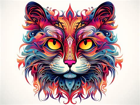 Colorful Abstract Cat Face Head Vivid Colors Pop Art Vector