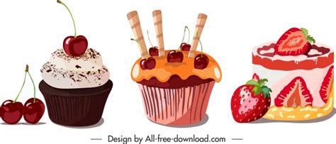 Dessert Cream Cakes Icons Colorful Delicious Decor Vectors Stock In