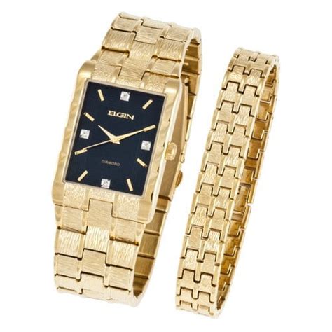 Elgin Mens Textured Watch And Bracelet Set