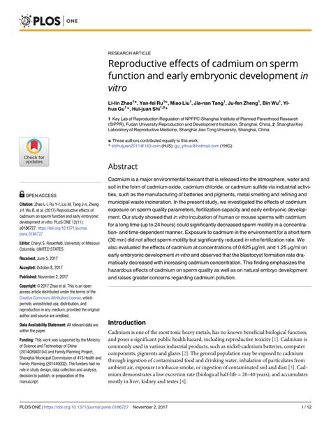 Pdf Reproductive Effects Of Cadmium On Sperm Function And Early