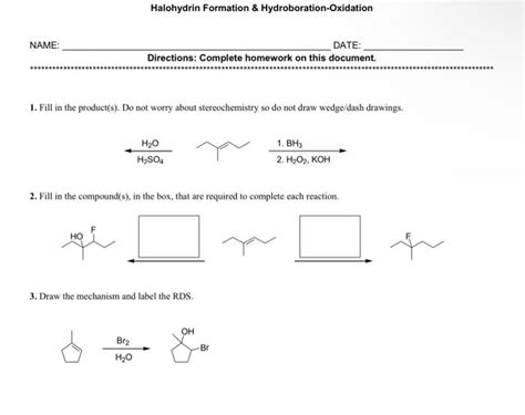 Solved Halohydrin Formation And Hydroboration Oxidation Name