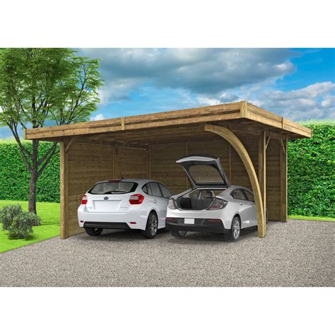 Solid Superia Carport Bois Dacre Toit Plat M Voitures Pas Cher