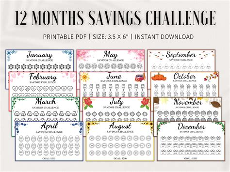 12 Month Savings Challenge Printable Monthly Saving Tracker Etsy Uk