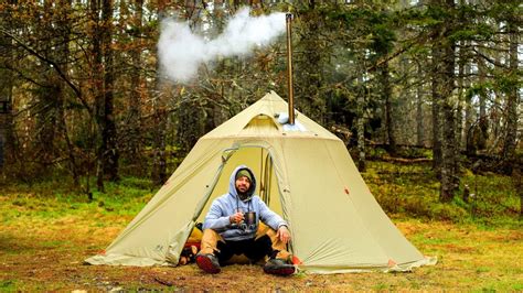 Hot Tent Camping In Rain Youtube