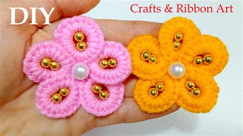 Woolen Flower Making No Crochet Yarn Flowers Hand Embroidery Amazing Trick With Fingersewing