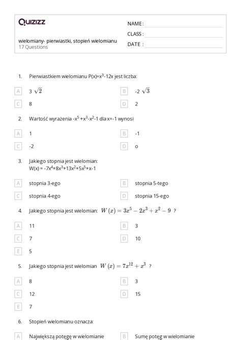 Ponad Pierwiastki Trzeciego Stopnia Arkuszy Roboczych Dla Klasa W