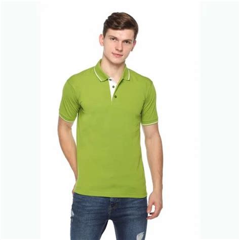 Men S Solid Cotton Blend Regular Fit Polo Neck Half Sleeve Highline T