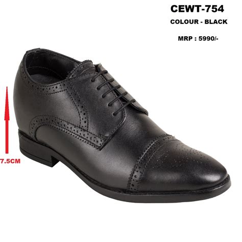 Celby Black Brogue Formal Height Increasing Leather Shoes For Men Size