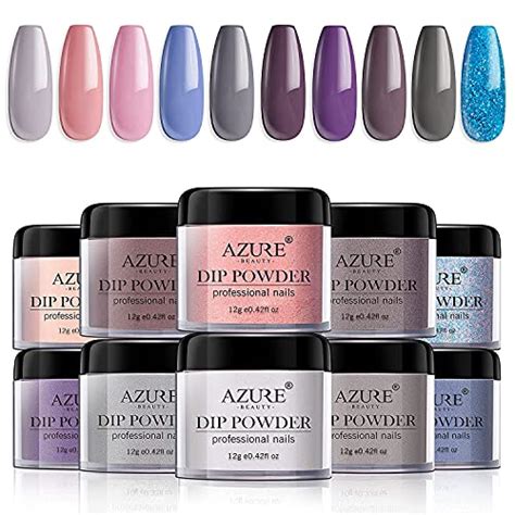 Dip Powder Nail Set AZUREBEAUTY Colors Nude Pink Gray Glitter Acrylic Nail Dipping Powder