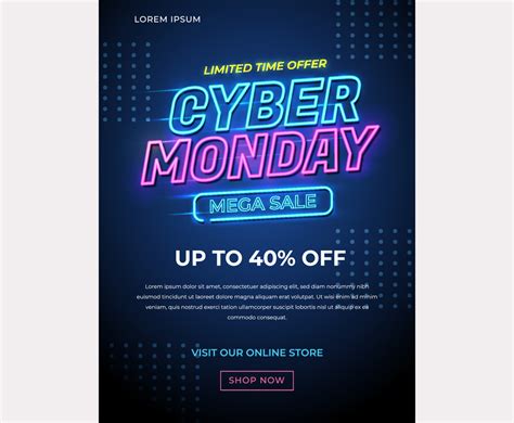 Cyber Monday Sale Banner In Fashionable Neon Style Vector Art