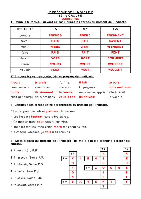 Le Present De Lindicatif Les 3 Groupes Exercices 1 Alloschool Images