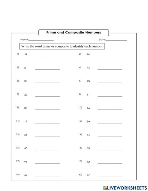 Prime And Composite Numbers Online Worksheet Artofit