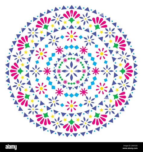 Mexican Vector Mandala Design Folk Art Bohemian Pattern With Flowers