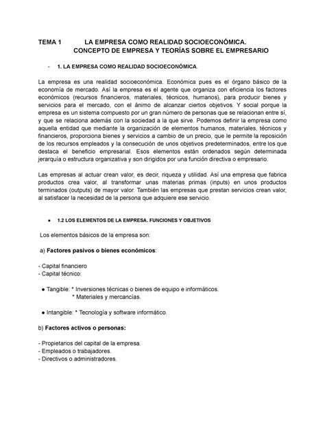 TEMA 1 EDE tema 1 TEMA 1 LA EMPRESA COMO REALIDAD SOCIOECONÓMICA