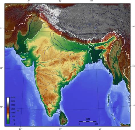 india-topographic-blank-map - Maps of India