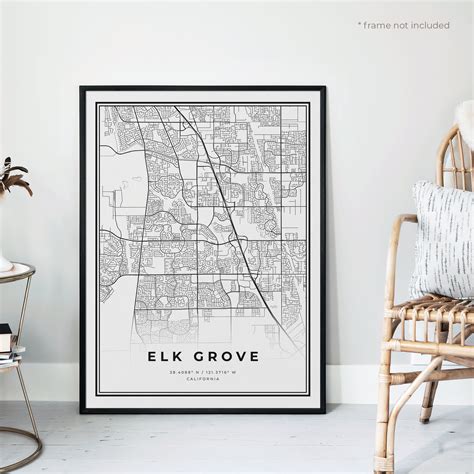 Elk Grove Map Print Elk Grove Street Map Poster California Etsy