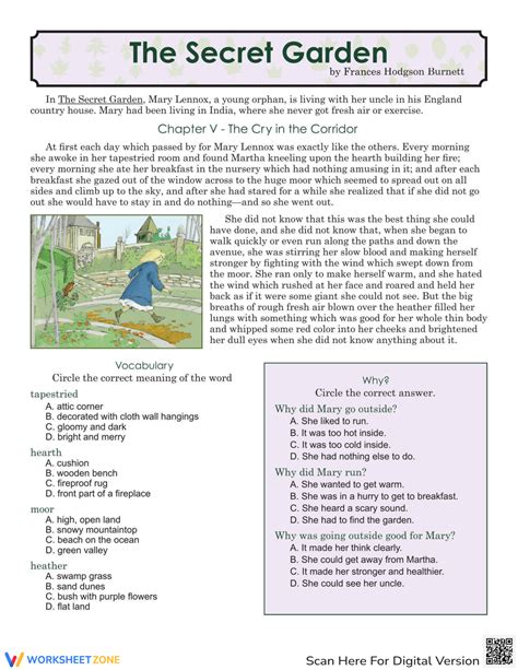 Reading Comprehension The Secret Garden Worksheet