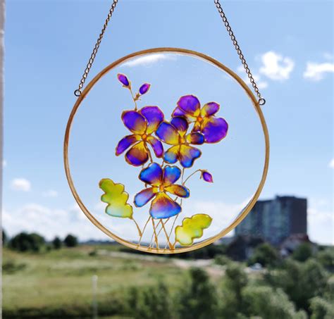 Violet Flower Suncatcher Window Stained Glass Hanging Flower Inspire