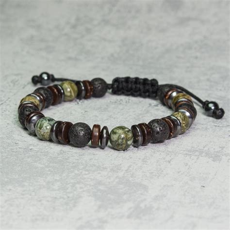 Men S Bracelet Tibetan Style Beads 8mm Stones Green Jasper Black