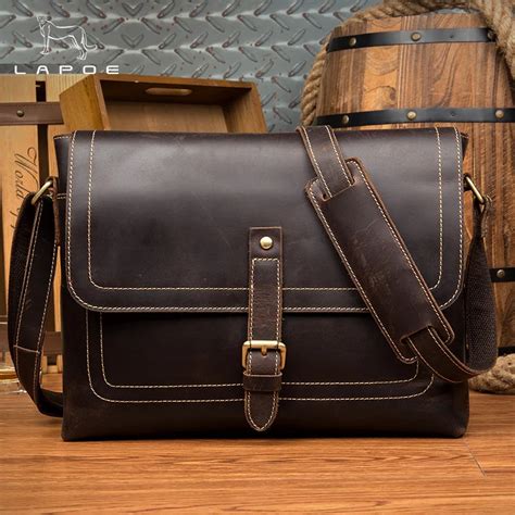 Lapoe Genuine Leather Handbags Satchels Men Shoulder Bags Messenger Bag