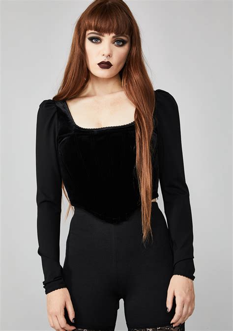 Widow Velvet Crop Corset Blouse Black Dolls Kill