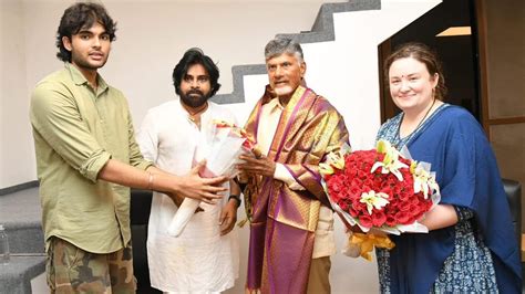 Pawan Kalyan With His Wife And Son Akira Nandan Meets Chandrababu Naidu