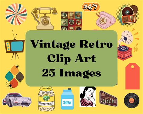 Vintage Retro Clip Art Set, Vintage Images, Retro Journal Art ...