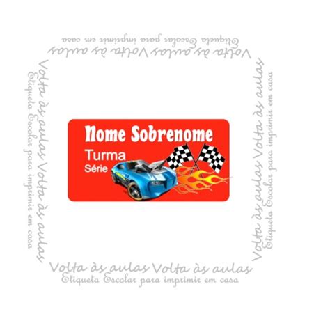 Etiqueta Escolar Hot Wheels Arquivo Digital Para Imprimir Elo
