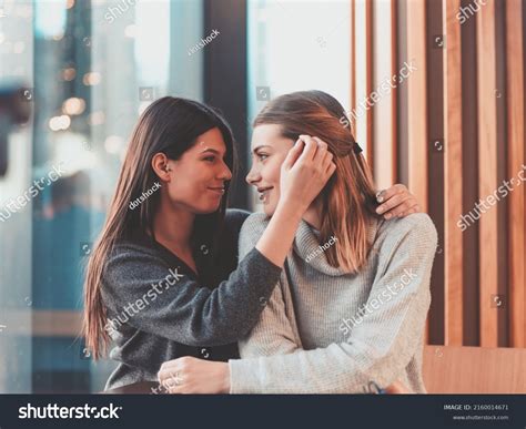 Diverse Friends Girls Lesbian Couple Hugging Stock Photo Shutterstock
