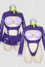 Daphne Derivative Sexy Lingerie Costume Outfit Purple Hollow Bodysuit And Long Sleeves Crop Top