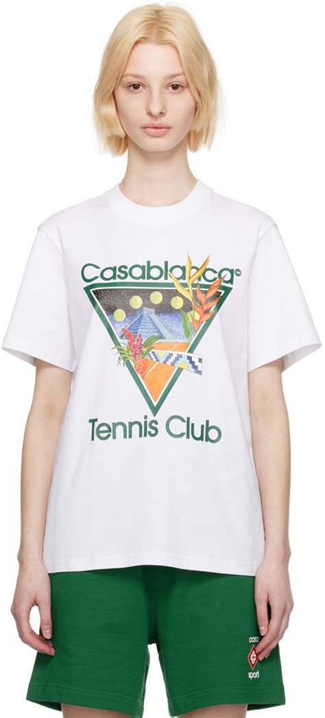 Casablanca Tennis Club Icon Print T Shirt In White Modesens