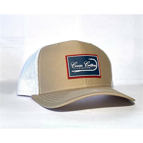 Khaki White Trucker Hat Rubber Patch Coosa Cotton