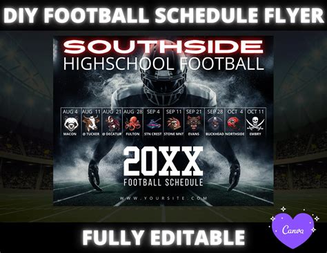 Canva High School Football Schedule Templatefriday Night Football Template Football Team