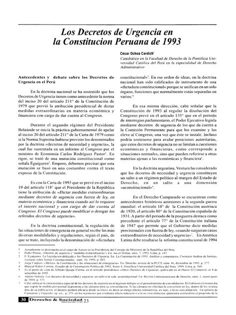 Los Decretos De Urgencia Pdf Constitución Regulación