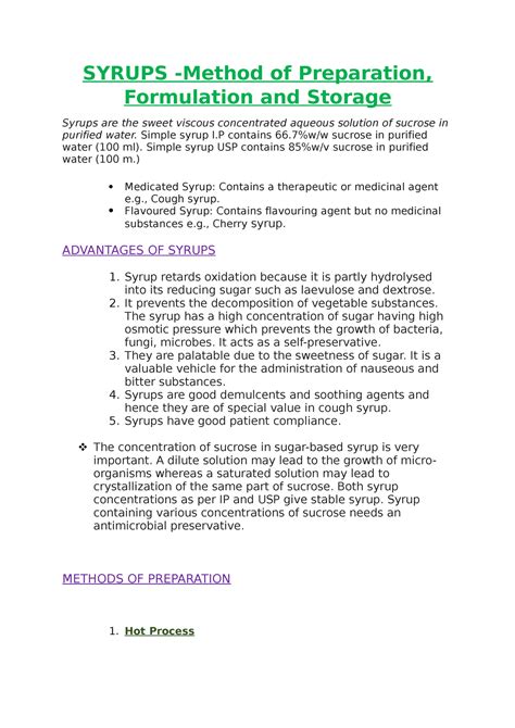 Syrups Syrups Method Of Preparation Formulation And Storage Syrups