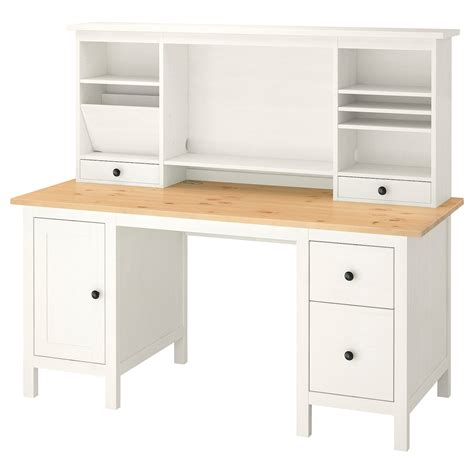 Hemnes Desk With Add On Unit White Stain Light Brown 155x137 Cm Ikea