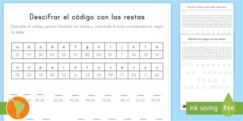 Ficha de actividad Descrifra el código con las restas