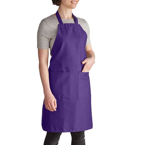 Intedge Purple Adjustable Poly Cotton Bib Apron With 2 Pockets 32 X 28