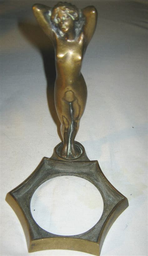 Antique Art Deco Solid Bronze Nude Lady Statue Sculpture Tray Holder