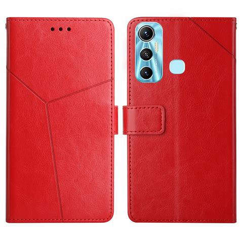 For Infinix Hot 11 HT01 Y Shaped Pattern Flip Leather Phone Case Red Alexnld