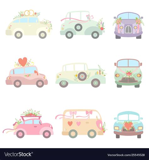 Collection cute vintage cars decorated with Vector Image